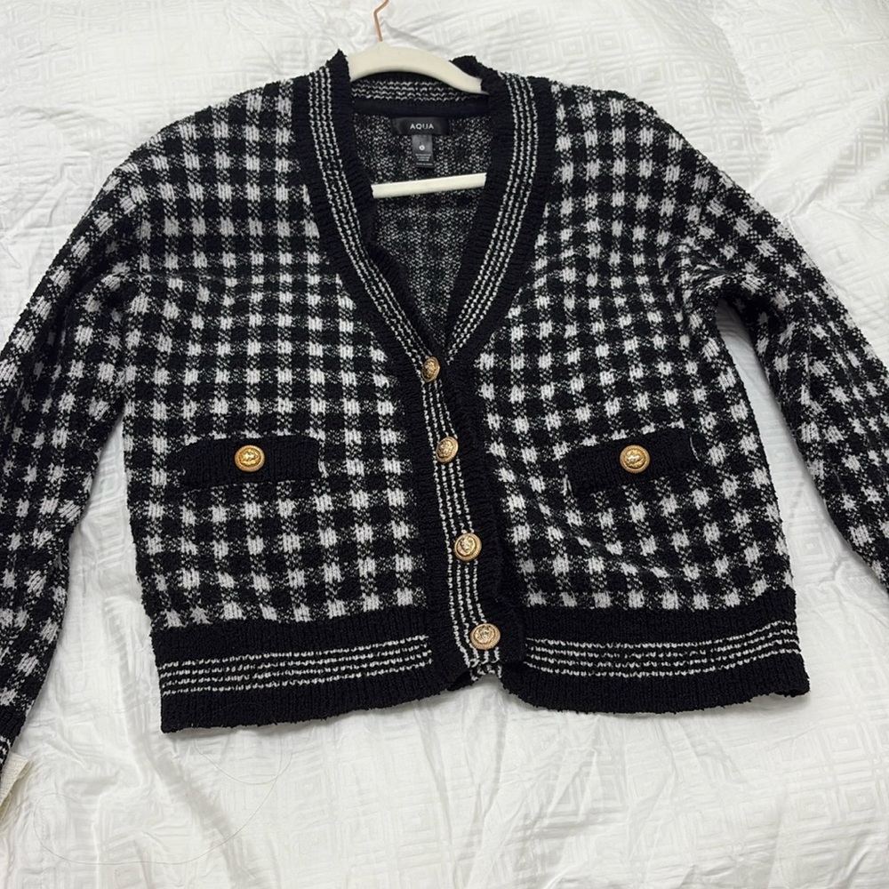 Aqua black and white cardigan size s